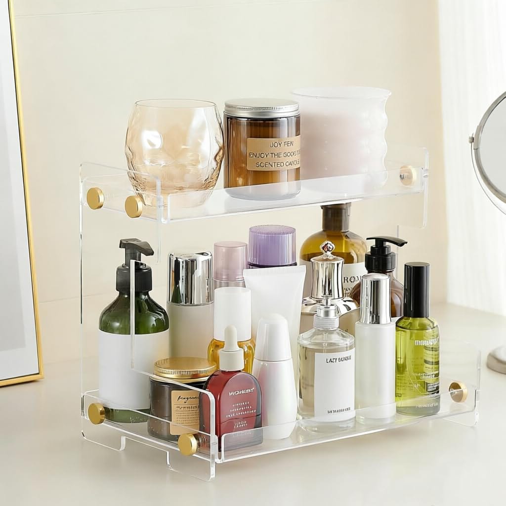 Acrylic 2 Layers Cosmetics Oranizers Stand