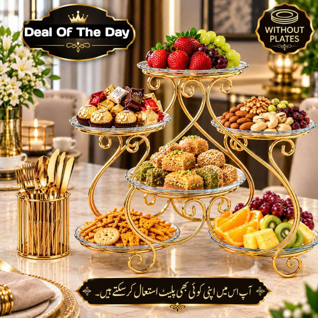 Luxury Golden Brush Holder & Serving Tray(Without Plates)  Combo Deal