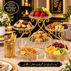 Luxury Golden Brush Holder & Serving Tray(Without Plates)  Combo Deal