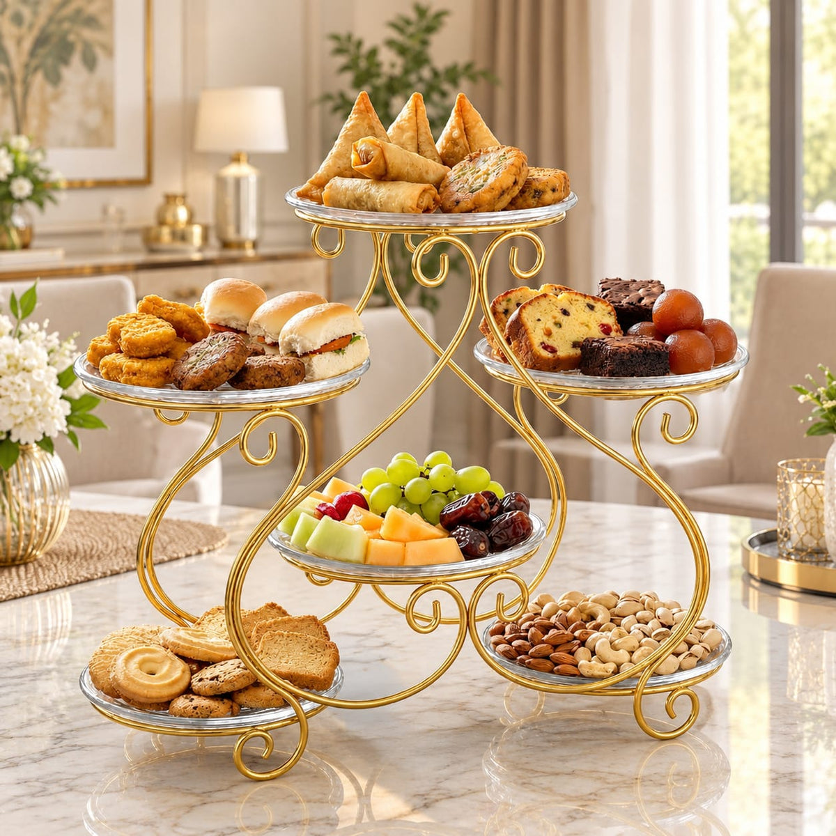 5-Tier Metal Fruit Basket Stand – Stylish Multi-Layer Kitchen Storage & Serving Rack