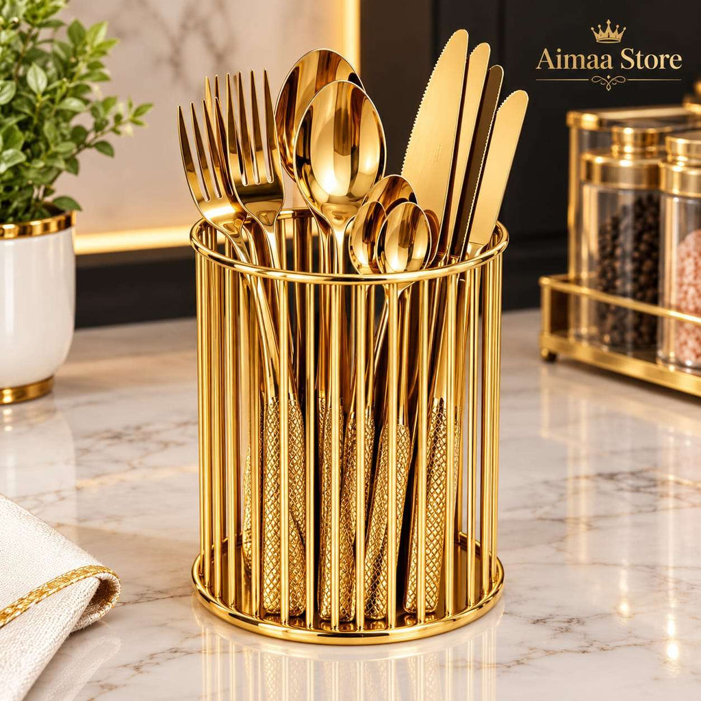 Luxury Golden Brush Holder & Serving Tray(Without Plates)  Combo Deal