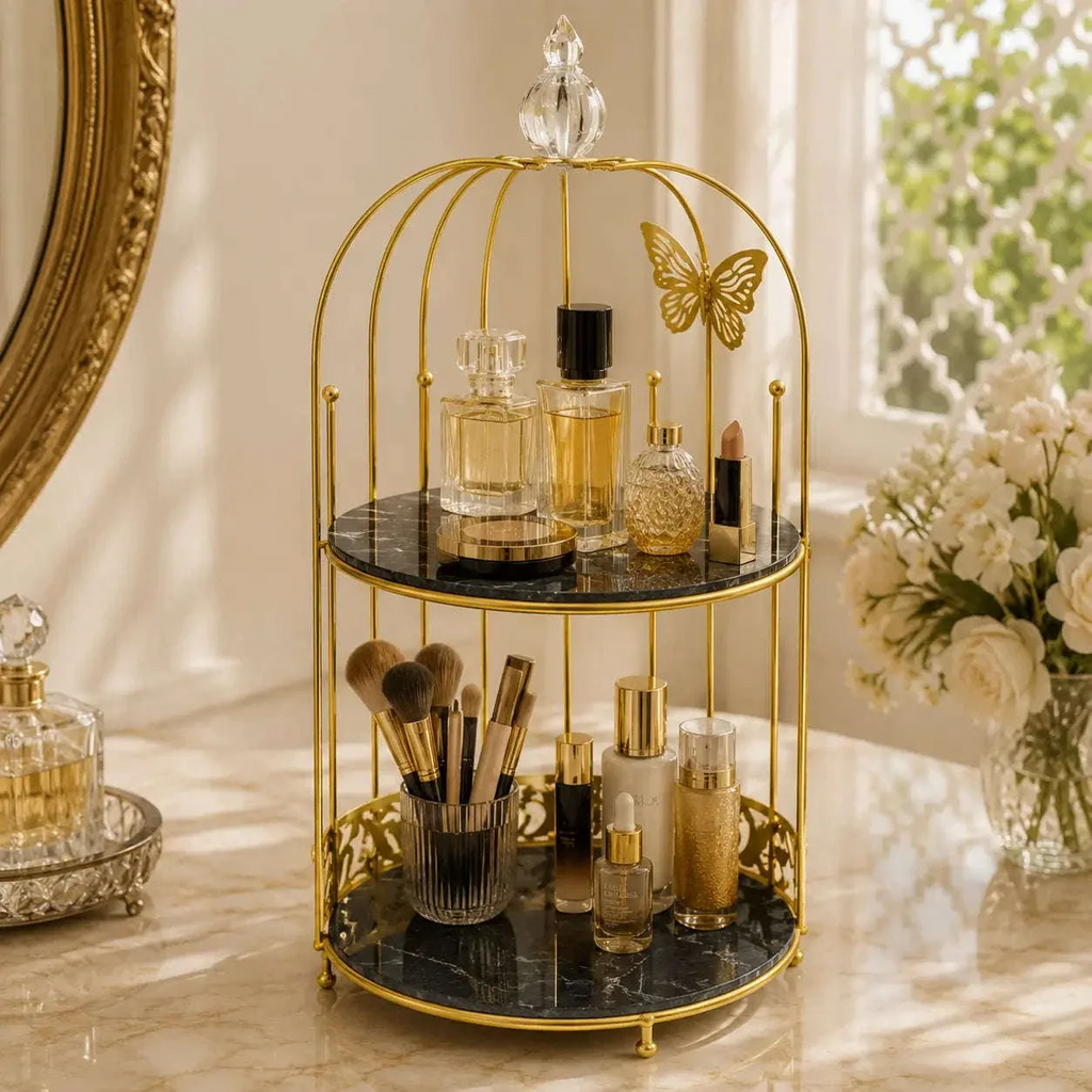 Premium Butterfly Design Gold Makeup Organizer