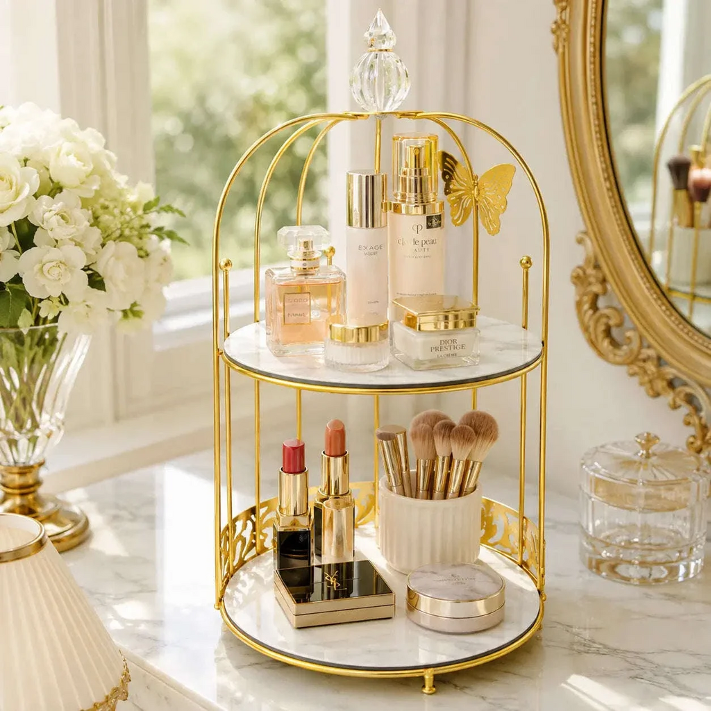 Premium Butterfly Design Gold Makeup Organizer