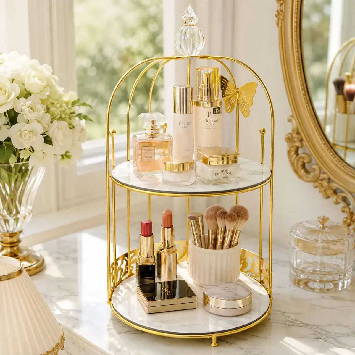 Premium Butterfly Design Gold Makeup Organizer