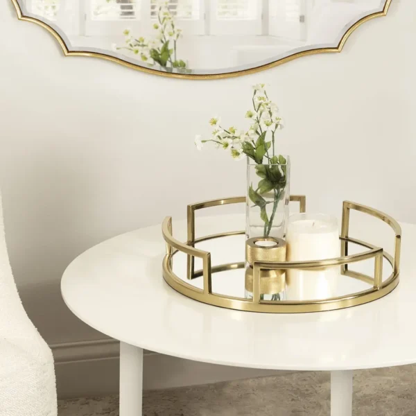 Perfume Plate Round Tray With Gold Metal Glass.