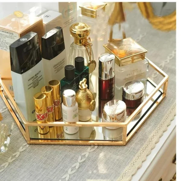 Hexagonal Cosmetics Mirror Base Vanity Tray.
