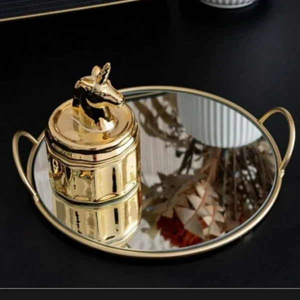 Single Makeup Organizer Round Mirror Tray