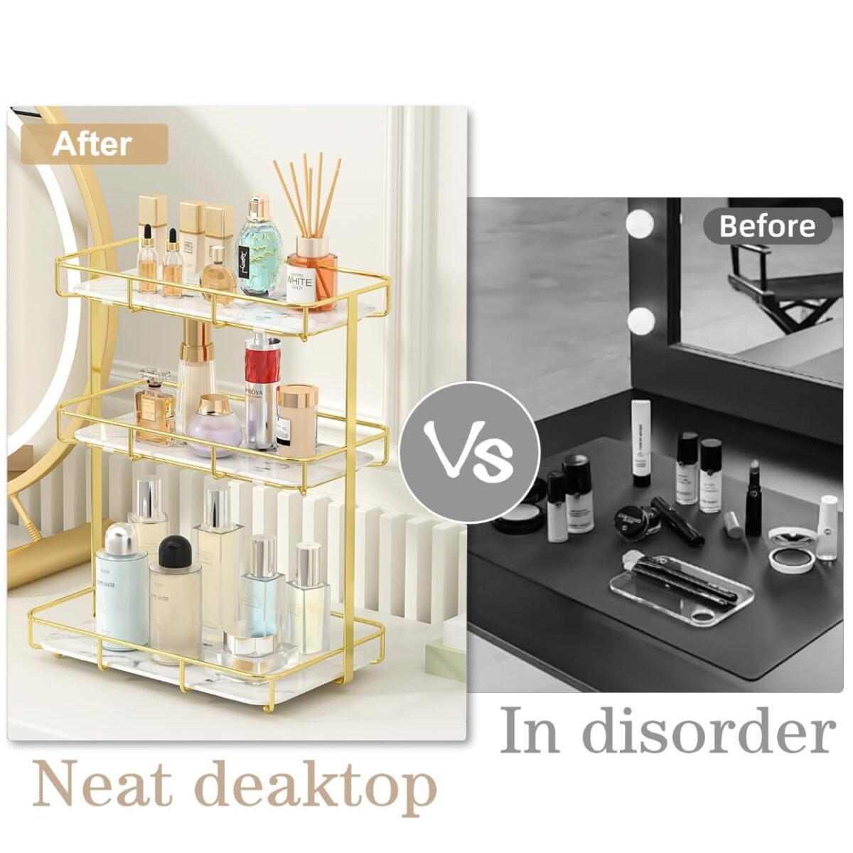 3 Layers Luxury Design Free Standing Shelf Makeup Organizer. - Image 3
