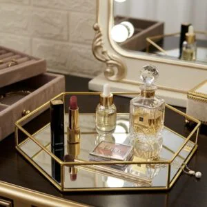 Hexagonal Cosmetics Mirror Base Vanity Tray.