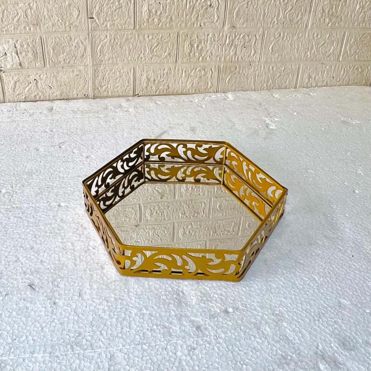 Hexagonal Cosmetics & Serving Mirror Tray - Image 2