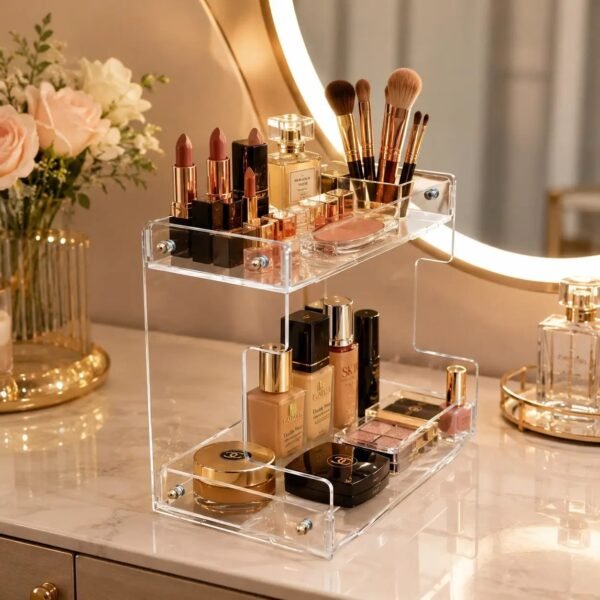 Acrylic 2 Layers Cosmetics Oranizers Stand